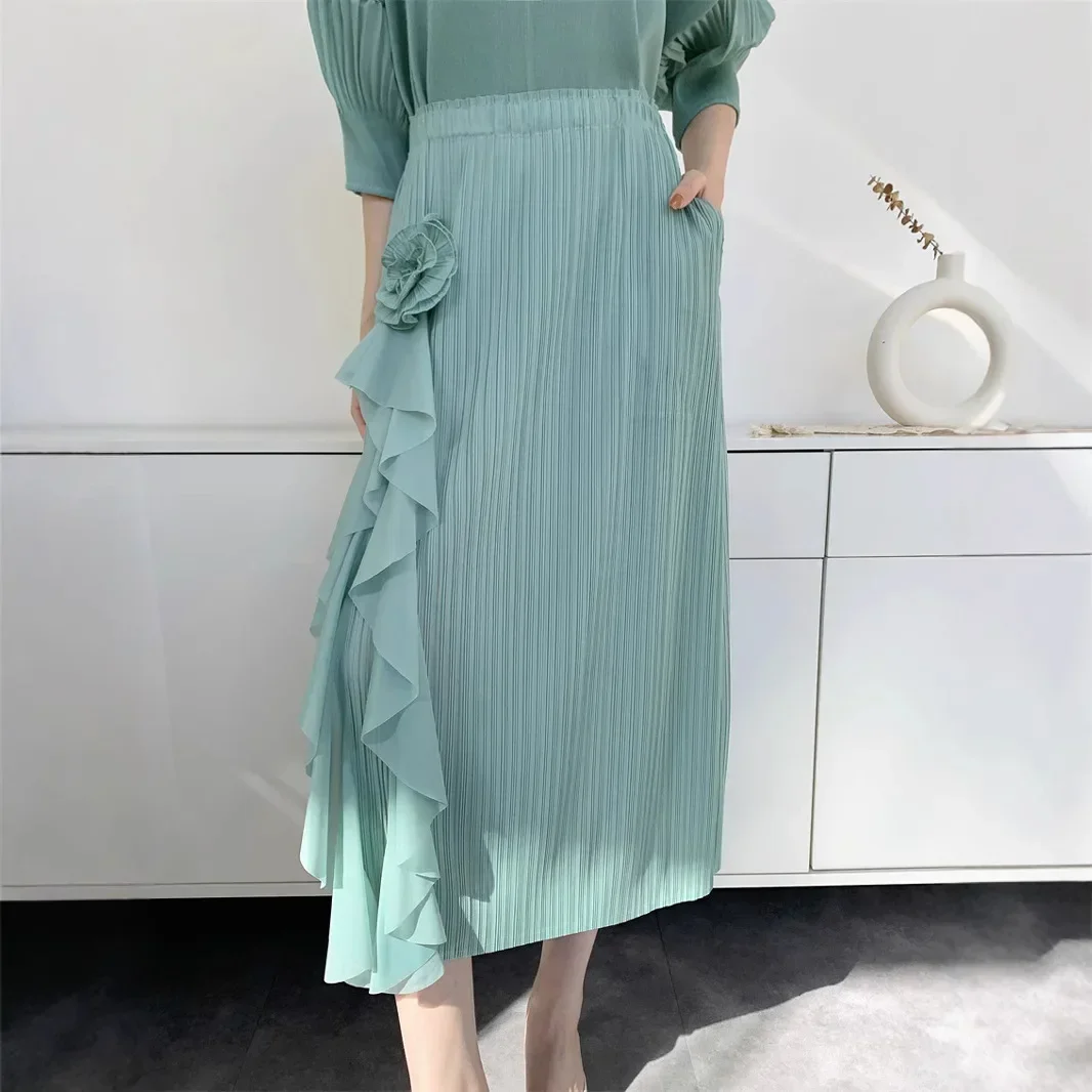 

MIA XU Miyake Pleats Skirt 2025 Summer Bustier Skirt Women Pleat Flowers Ruffle Shape High Waist Thin Draping New Pleated Skirt