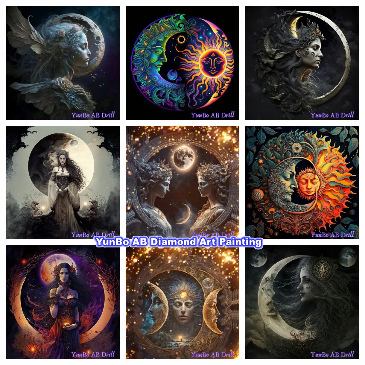 Fantasy Wiccan Sun Moon Goddess DIY AB Drill Diamond Painting Mosaic Embroidery Rhinestone Cross Stitch Crafts Home Decor Gift