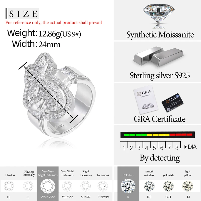 TUHE Iced Out Moissanite Custom Letter Ring 925 Silver Personalized Initial Bling Ring For Men Hip Hop Jewelry Gift view 6