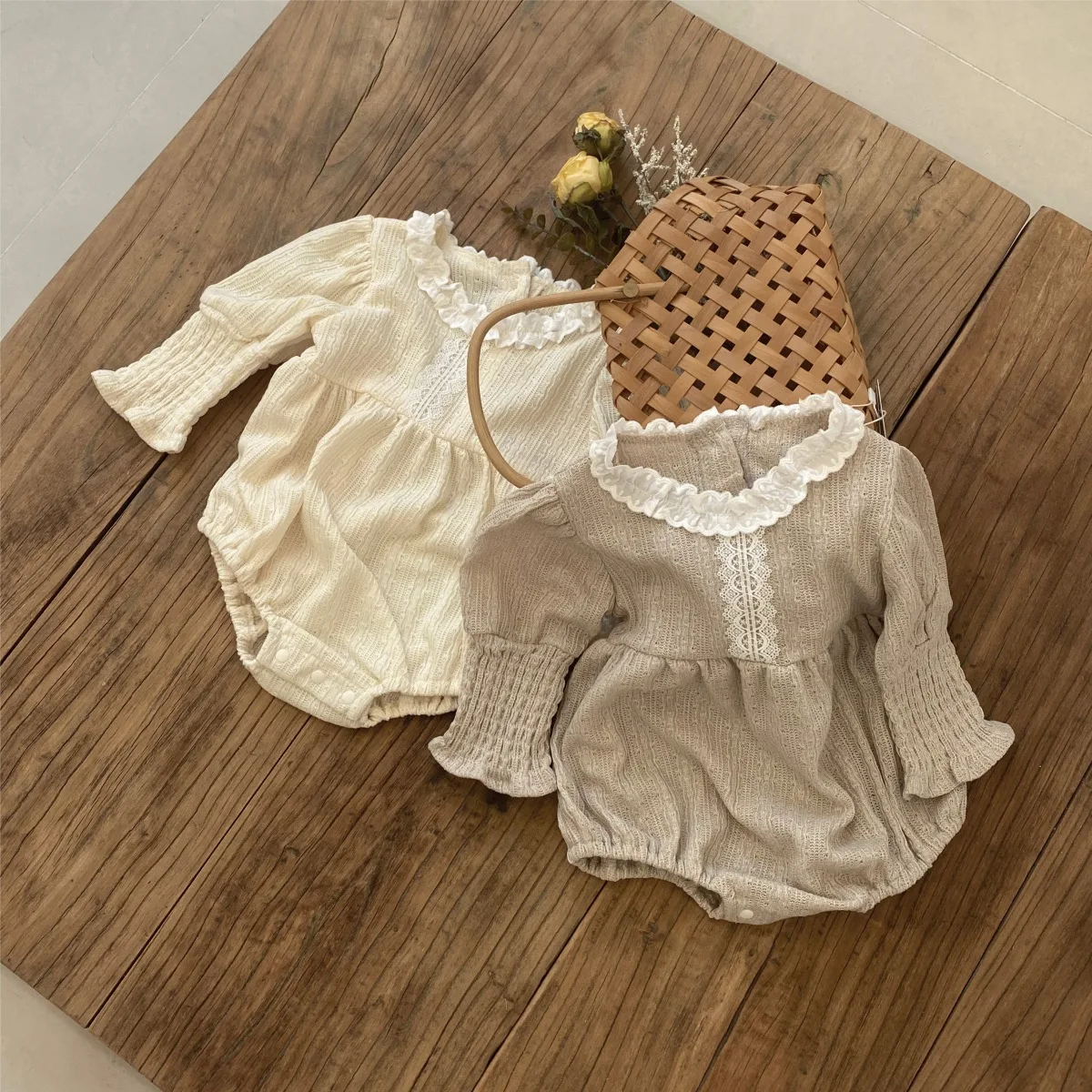 2025 Autumn New Baby Girl Long Sleeve Bodysuit Newborn Toddler Print Lace Collar Jumpsuit Cute Infant Girl Clothes For 0-24M