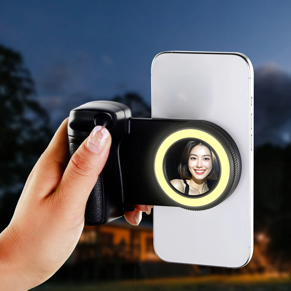 Magnetic Smartphone Handle Grip with Detachable 30M Bluetooth Remote with Fill Light Anti-shake Selfie Shoot Fill Light