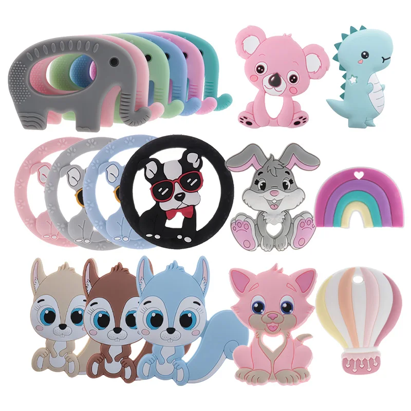 

1pc Silicone Baby Teether Raccoon unicorn bunny Food Grade Teething Necklace Sensory Pacifier Holder Accessories Shower Toy