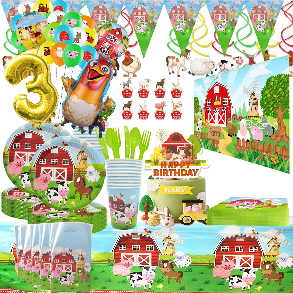 Farm Animals Party Supplies Tableware Farm Birthday Party Barn Animal Theme Party Cute Pink Animal Baby Shower