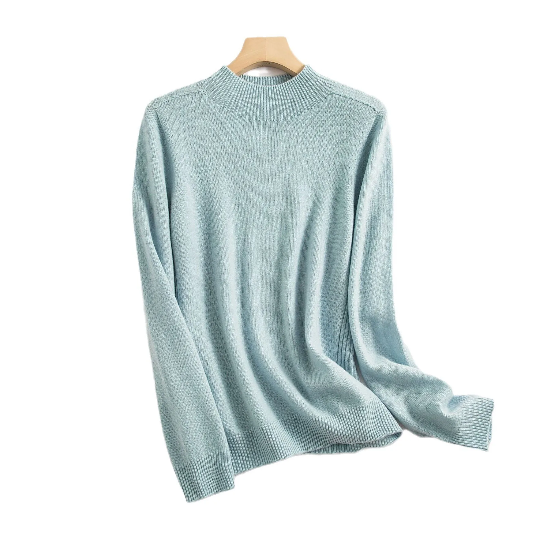 

Half High Collar 100% Wool Seamless Sweater Autumn Winter Women Long Sleeve Soft Warm Solid Color Knitwear