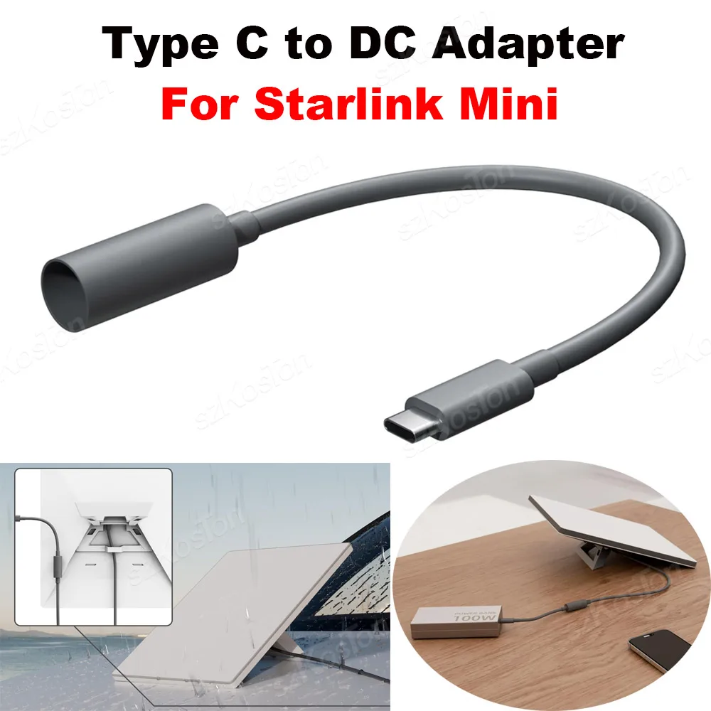 For Starlink Mini USB C Female to DC Male Waterproof Extension Cable Type C to DC Adapter 65W+PD Source Power Cable