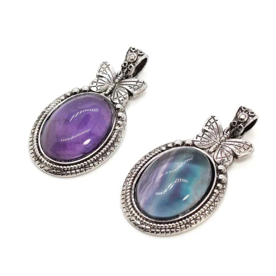 Charms Vintage Butterfly Healing Crystal Stone Pendants For Women Natural Amethyst Rose Quartz Choice Men Pendant Jewelry Gifts