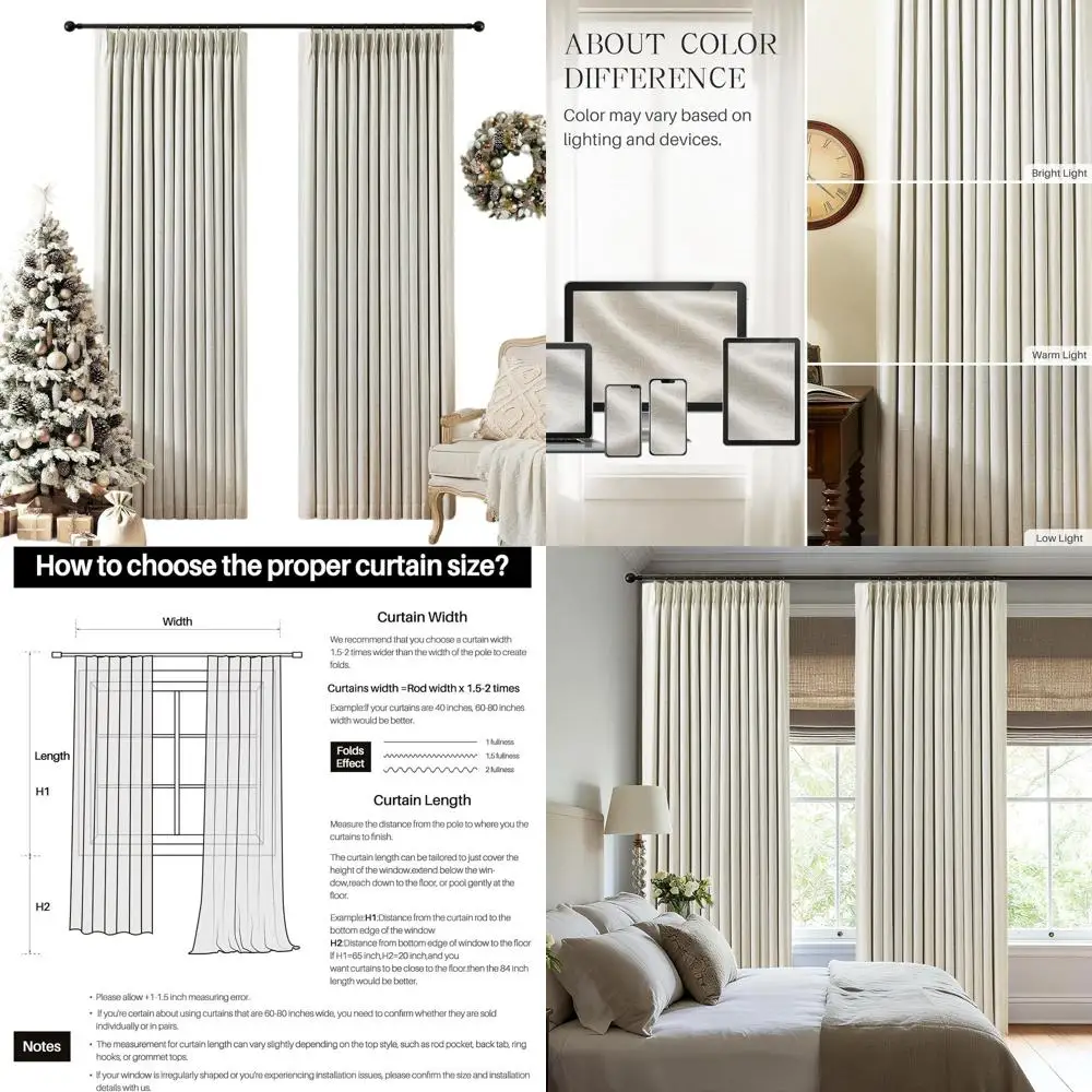 

Linen 100% Blackout Curtains, 84 Long, Natural Thermal Insulated Pleated Drapes with Hooks, 2 Panel, 40Wx84L