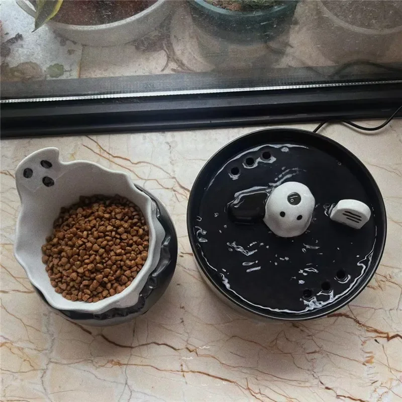 Ceramic Cat Water Fountain Dog Drinking Pet Water Dispenser Halloween,Graves,Cat Drinker Indoor Decor,Electronic Pet Fountain