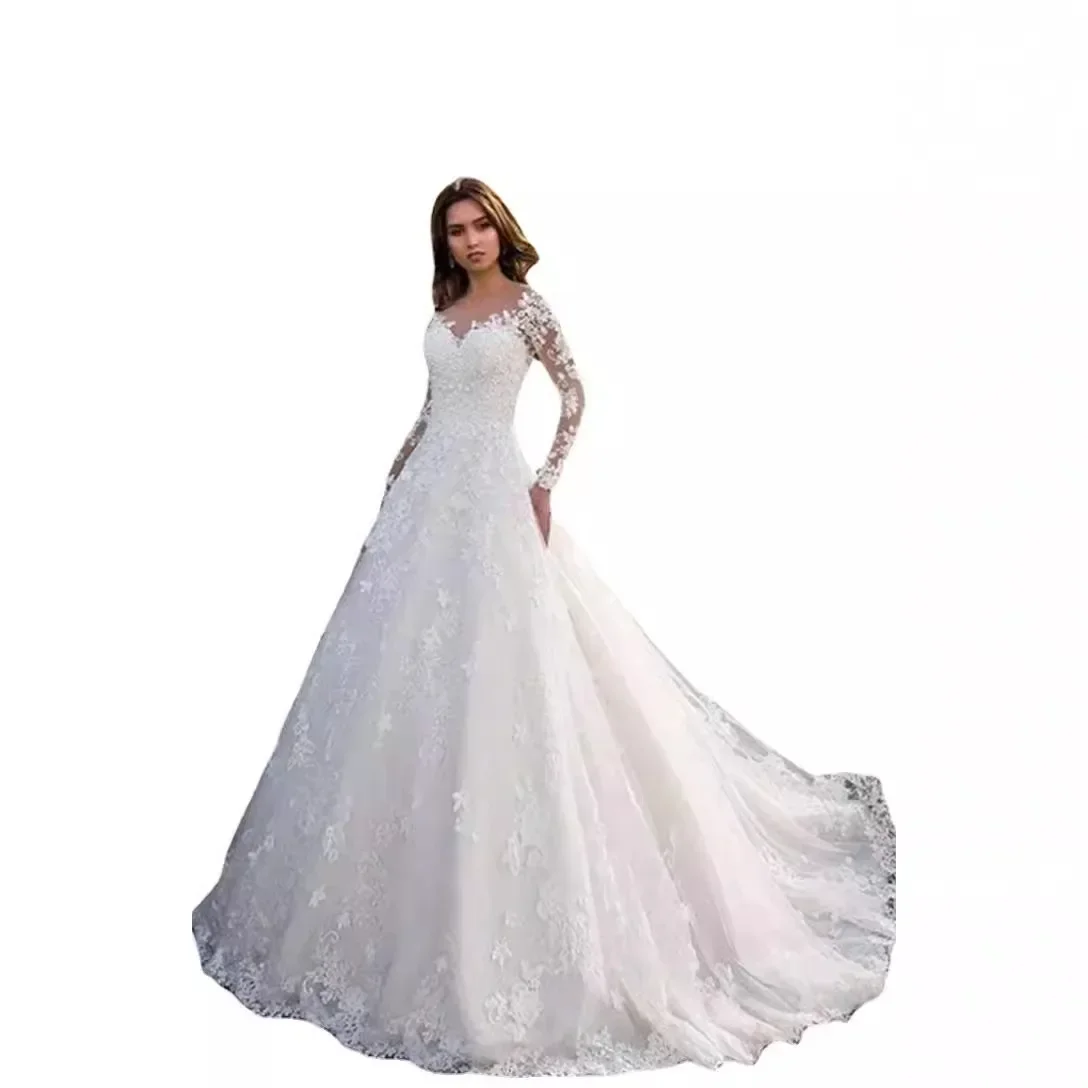 Vestido de novia de un hombro de manga larga de encaje blanco, vestido de noche para mujer, vestido cruzado elegante hasta el suelo, vestido de estilo chino