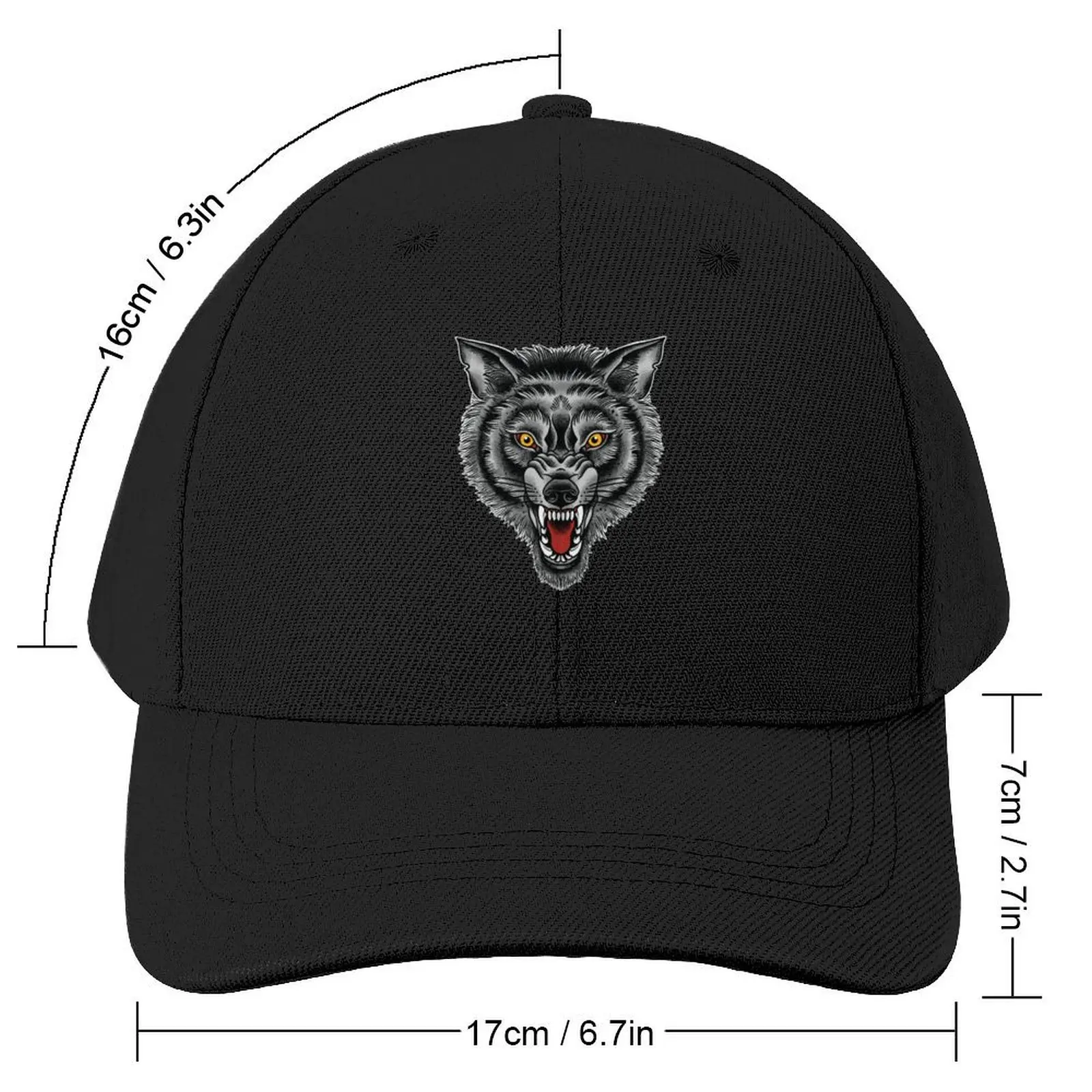 Black Wolf Head Traditional Tattoo Baseball Cap derby hat western Hat For Women 2024 Men's