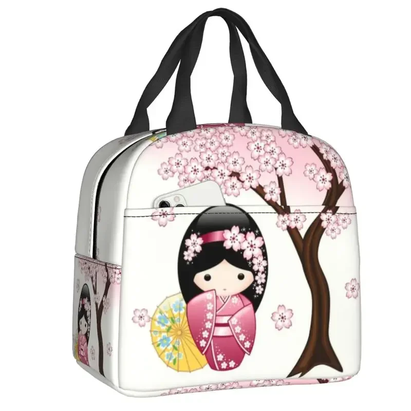 Japanese Maiko Kokeshi Doll Thermal Insulated Lunch Bag Women Cute Geisha  Tote for Work School Travel Food Bento Box