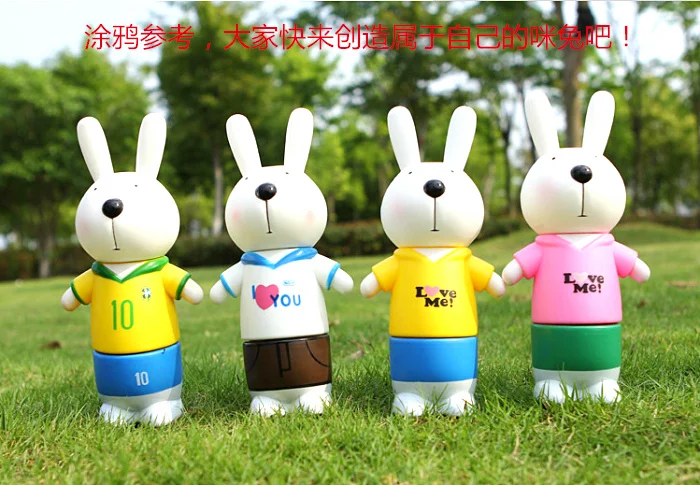 Wholesale 4pc of one set Kawai 7inch Cartoon Long Ear Rabbit Money Bank Cans PVC Doll DIY Paint Blank White Vinyl Toy In Opp Bag