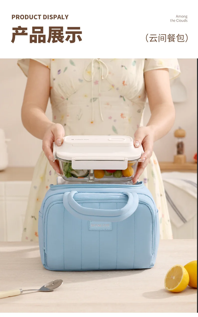 Gesteppte, isolierte, auslaufsichere, isolierte Lunchbox, großes Fassungsvermögen, Reise-Lunchbox, Lunch-Tragetaschen für Arbeit, Reisen, Strand oder Picknick – Detail 9