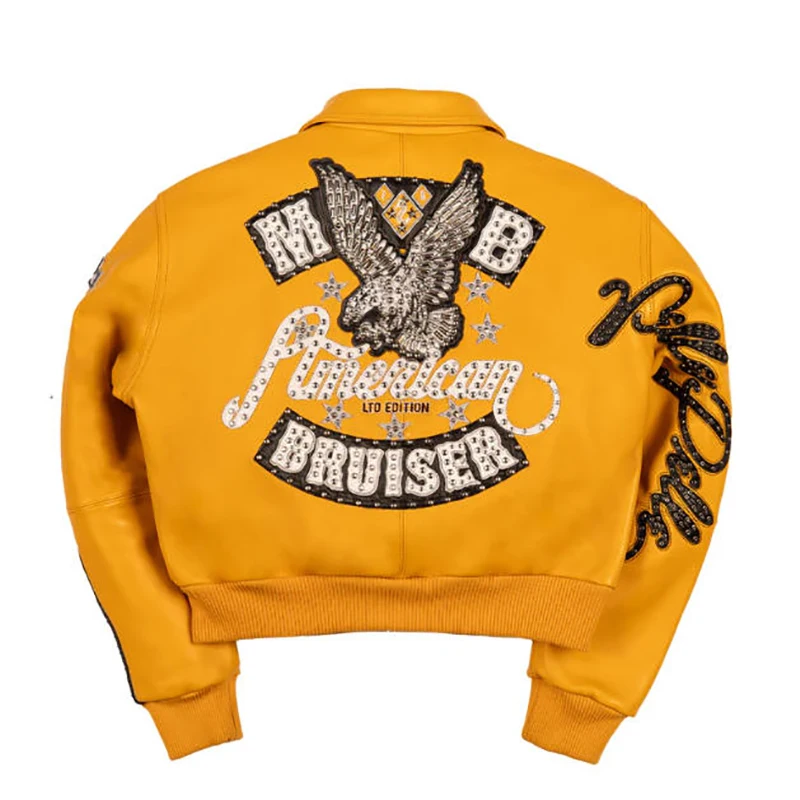 Jaket Crop Wanita PP AMERICAN BRUISER berkualitas tinggi Ukuran besar kulit asli elang jaket kulit domba Eropa pendek
