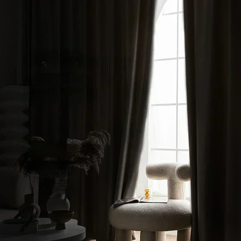 Bedroom Living Room Full Blackout Sunscreen Cotton Linen 2024 New Thickened French Light Luxury Cream Curtain Cloth Solid Color