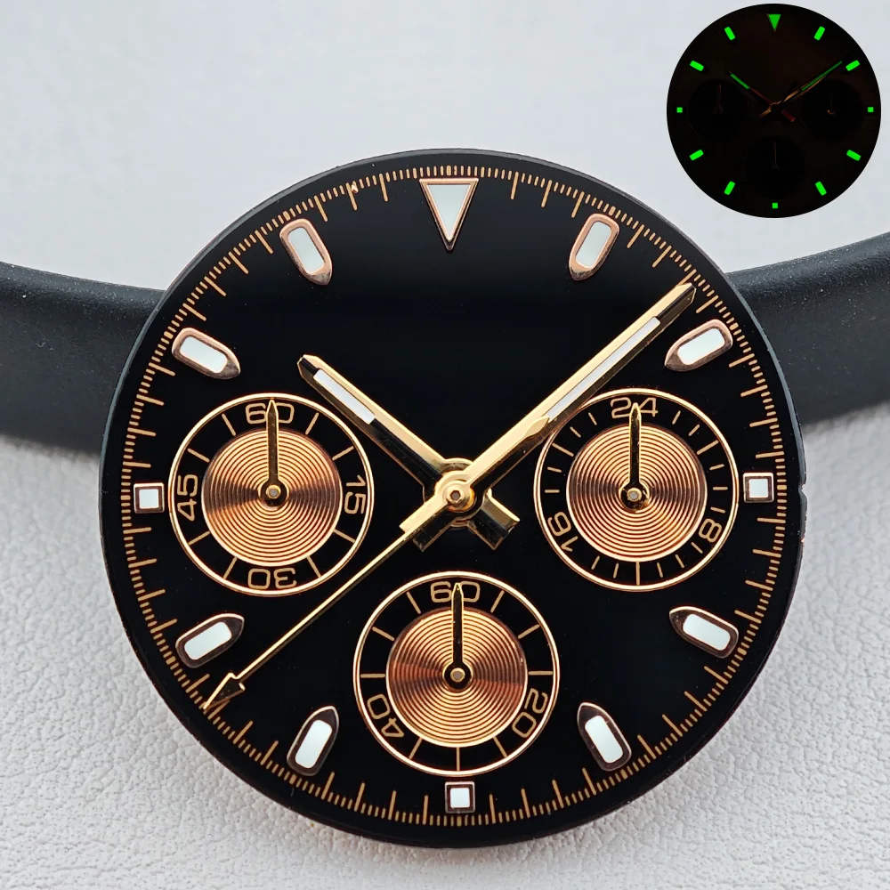 قرص جديد 29 ملم مع توهج أخضر في الظلام والأيدي، مناسب لملحقات ساعة الحركة VK63، مناسب لعلبة 39.3 ملم