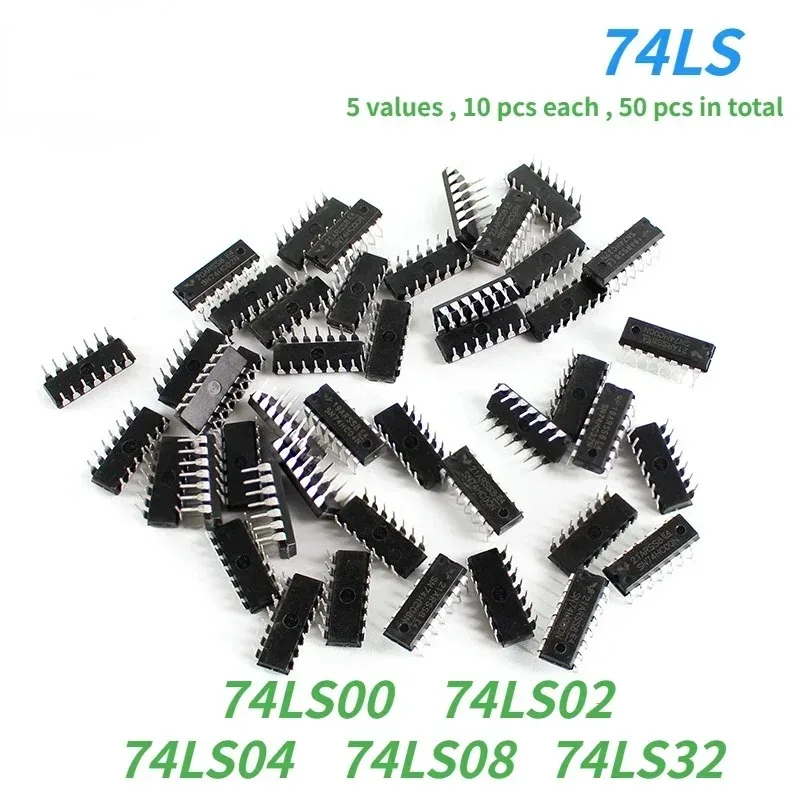 50PCS 5Type 74LS00 74LS02 74LS04 74LS08 74LS32 Integrated Circuit Logic IC Combination Chip DIP-14 Electronic DIY Assortment Kit