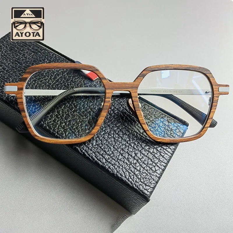 Vintage Wooden Glasses Frame Men's Pure Natural Rare Sandalwood Made Polygon Optical Reading Prescription Glasses for Women 9005