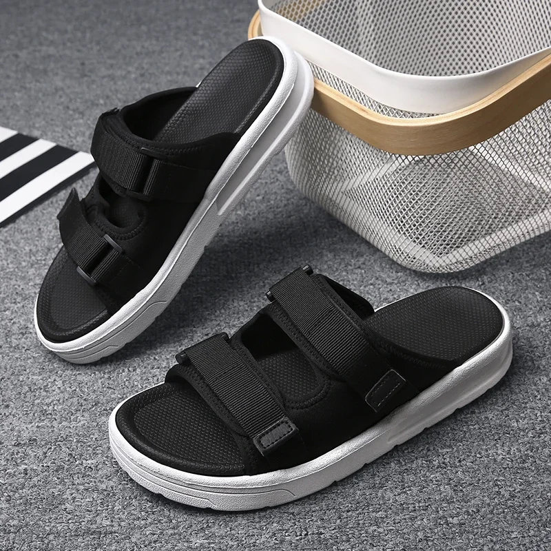 Summer Outdoor Men Slippers Fashion Hook&Loop Canvas Casual Couple Shoes Slip-on Beach Slippers Sandals Women Shoes Flip Flops