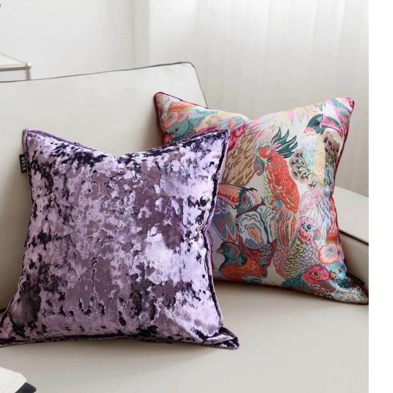 Classical Pink Parrot Pillows Luxury Purple Cushion Case Retro Square Decorative Pillow Cover For Sofa Chair Home Decorations