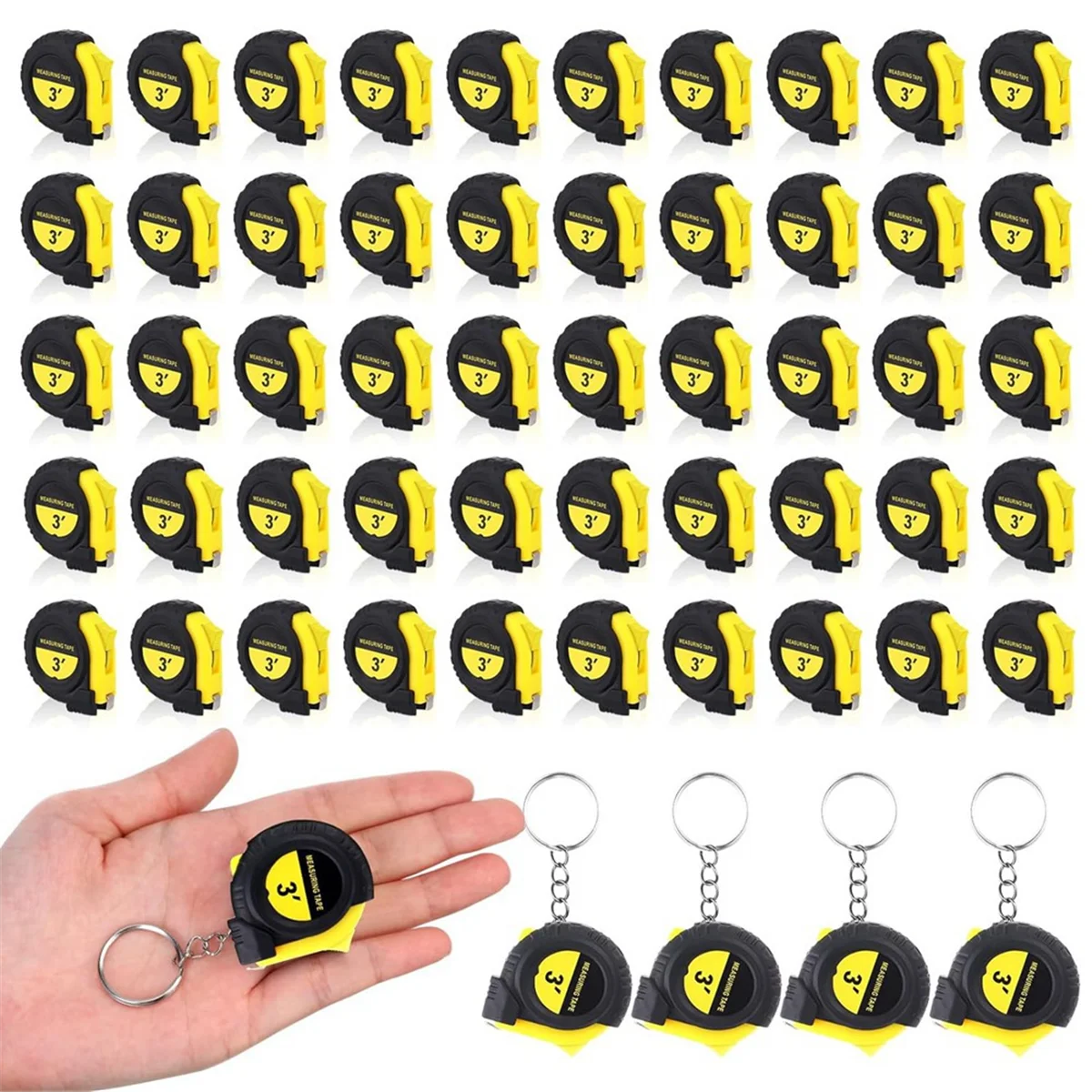 50 Pieces Mini Measuring Tape 3 FT Retractable Key Chain Tape Measure Easy Read Measuring Tape Bulk Set