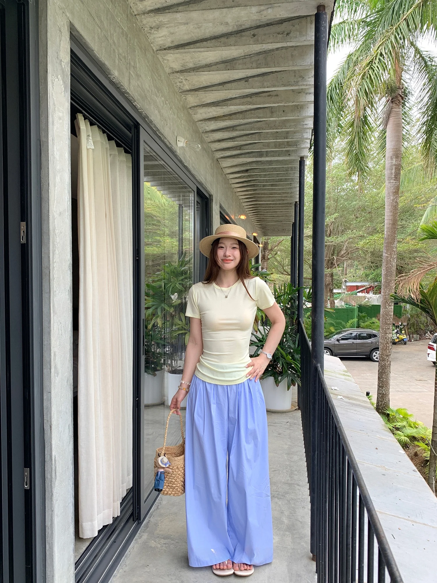 

Loose High Waist Thin Striped Casual Pants Women's Blue Wide Leg Pants Summer New Arrival Comfortable Cotton Wide Pants