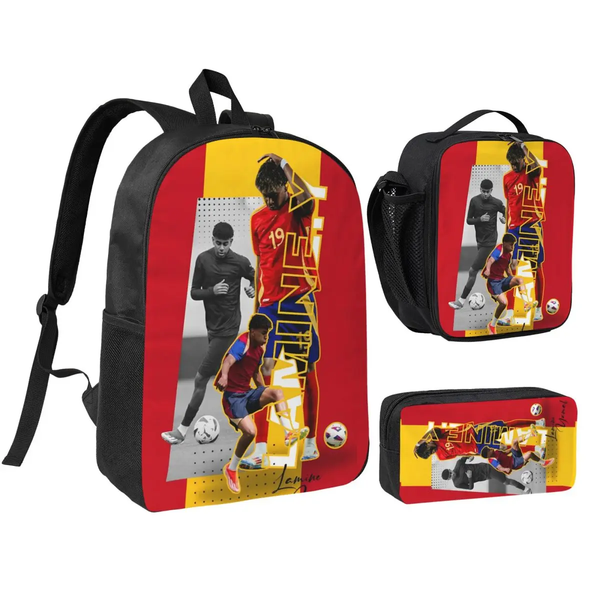 

3pecs/set L-Lamine Y-Yamal Spain Football Backpack for Student Daypack Lunch bag Pencil Case