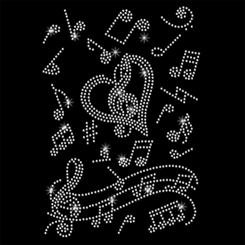 Music Notes Bling Rhinestone Sticker, Decorative Crystal Car Decal Sparkling Diamond Sticker Glass Hotfix Rhinestone for Art