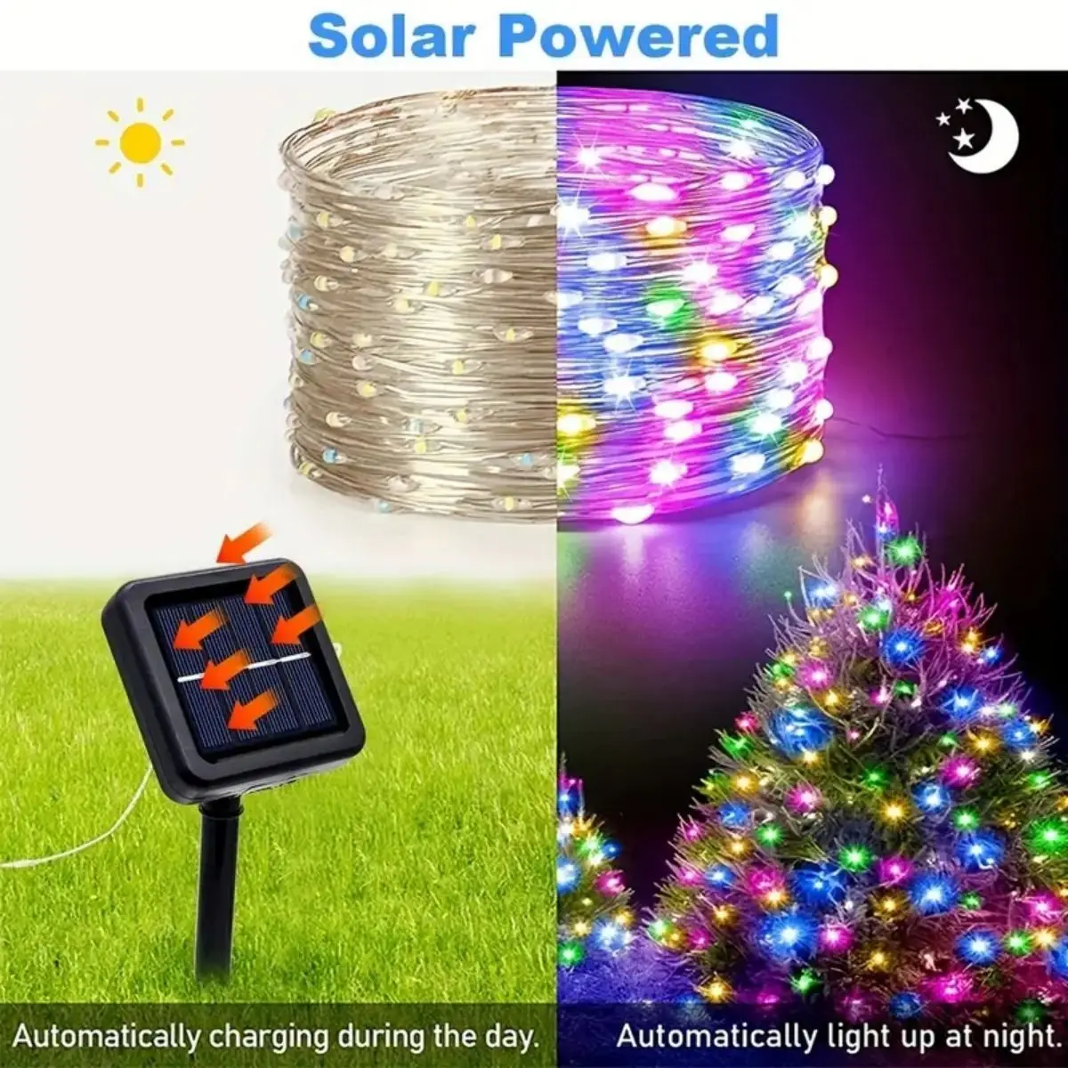 2024 LED solar copper wire lamp outdoor waterproof starry sky full automatic solar rainbow color changing lamp