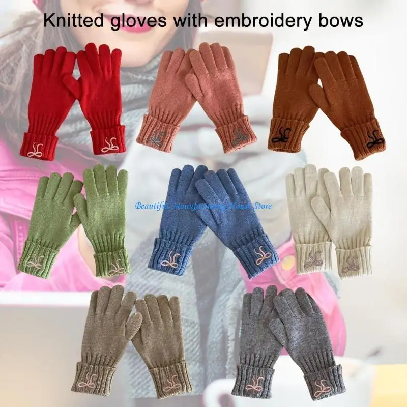 E56A قفازات شتوية محبوكة قفازات حرارية أنيقة كاملة الأصابع لركوب الدراجات في الهواء الطلق