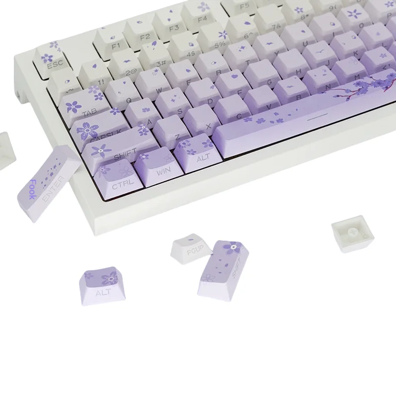 New Keycaps Five Sided Hot Sublimation Pbt Side Engraving Translucent Customized Keyboard Keycaps Purple Fresh Gradient 131keys