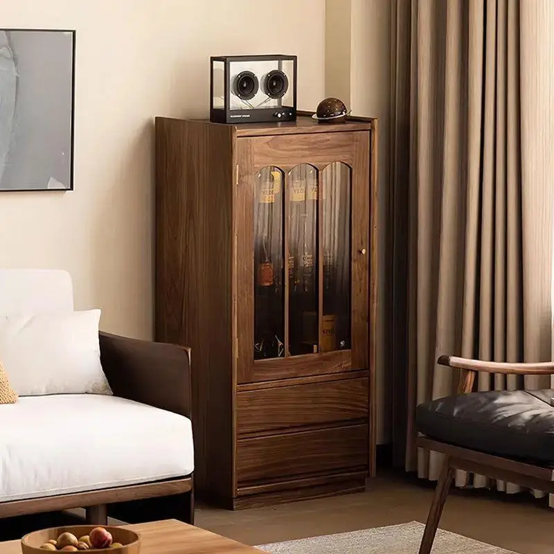 

Customizable Solid Wood Black Walnut Wine Cabinet Sofa Side Living Room Corner Solid Wood Display