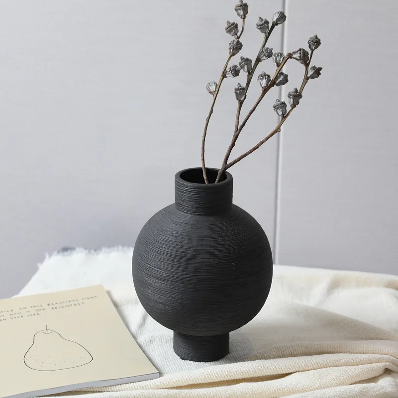 

Wabi Sabi Black Ceramic Vase Handcrafted Home Decor for Living Room Table Centerpiece Dried Flower Arrangement