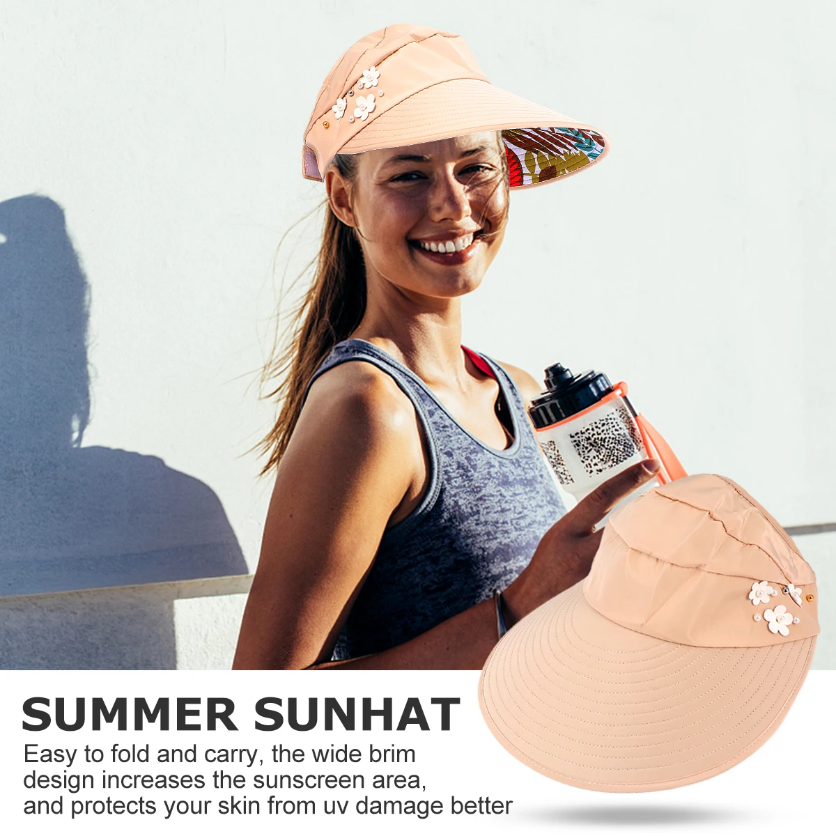 

1Pc Summer Sun Hat Portable Hat Foldable Sun Block Casual All-Match Sunshade Wide Brimmed Hat for Women (Beige Pearl)