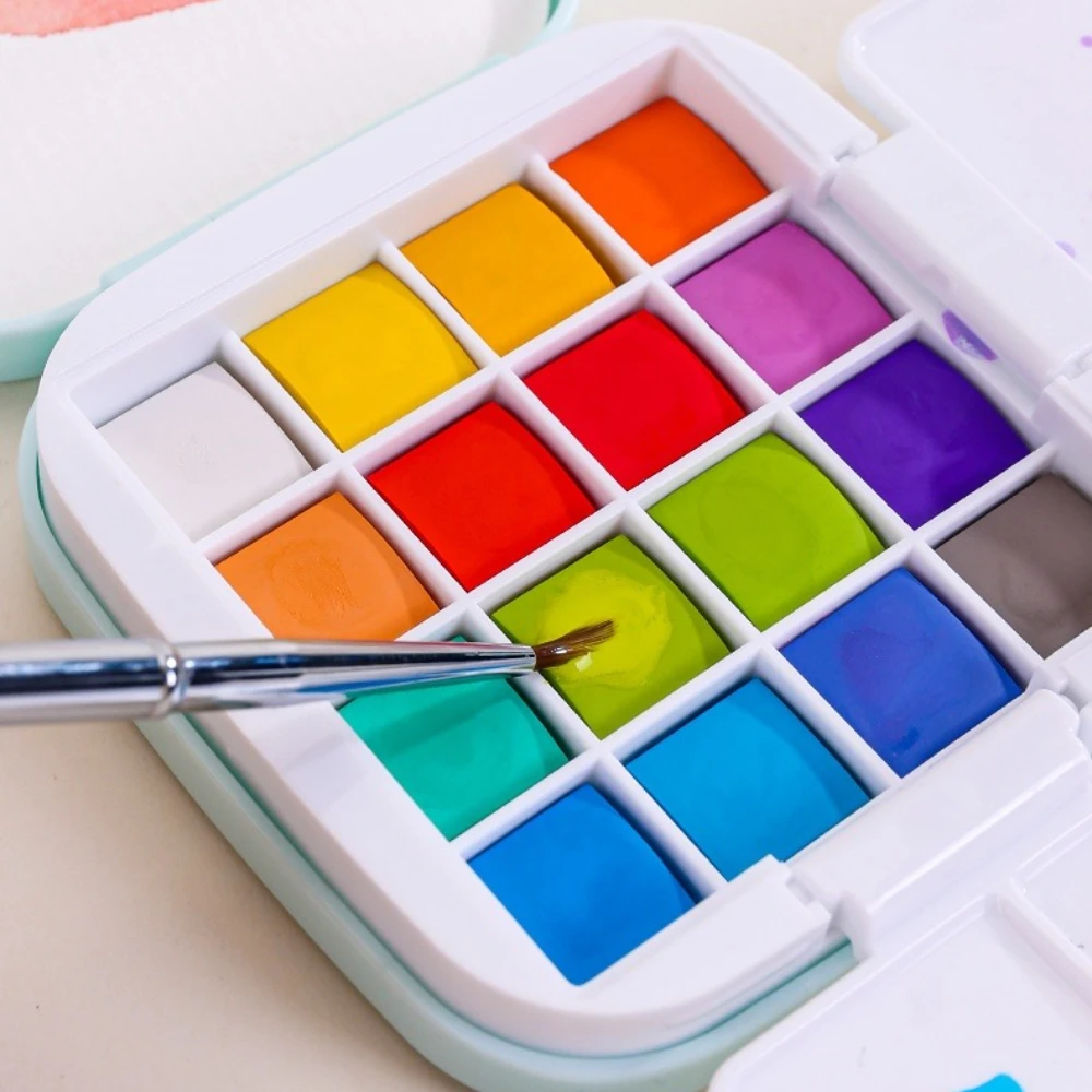 Languo 16 Colors Mini Portable Solid Watercolor Paint Set with Brush Palette Travel Sketching Painting Box Art Drawing Supplies view 5
