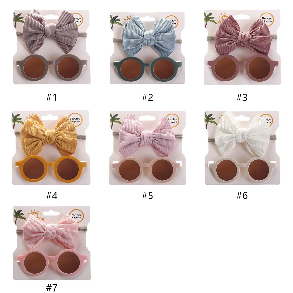 7set/lot Flower Sunglasses Girls Bullet Nylon Headband Baby Boy Girl Seaside Mental Eyeglasses Kids Solid Nylon Bow Headbands