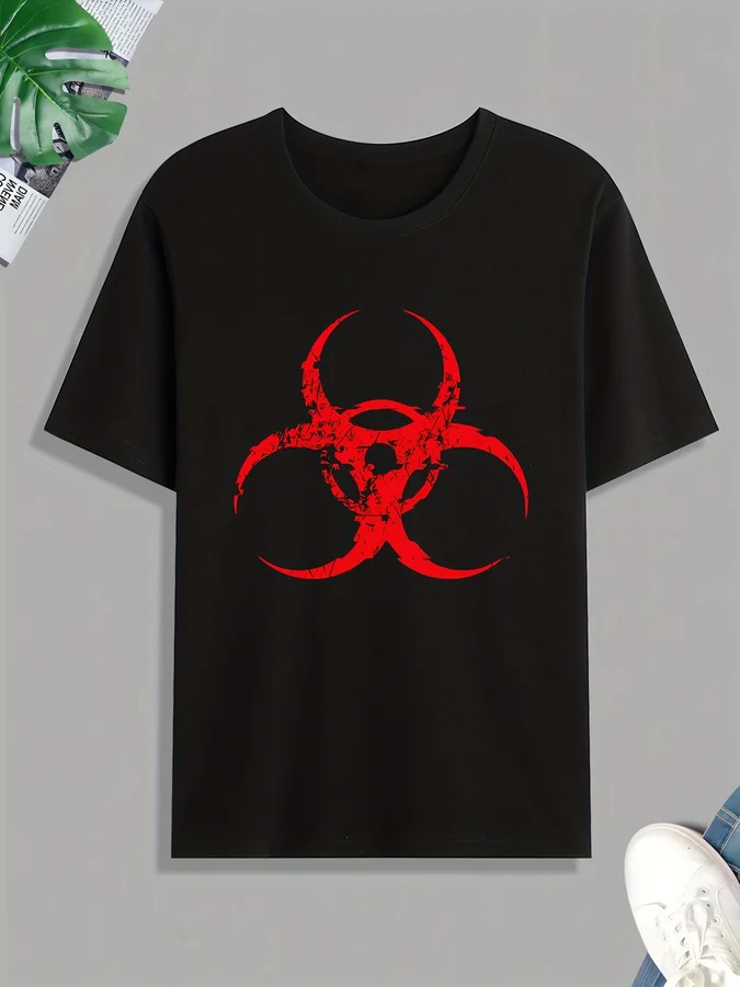 Biohazard Symbol Print T Shirt, Tees For Men, Casual Short Sleeve Tshirt For Summer Spring Fall, Tops As Gifts