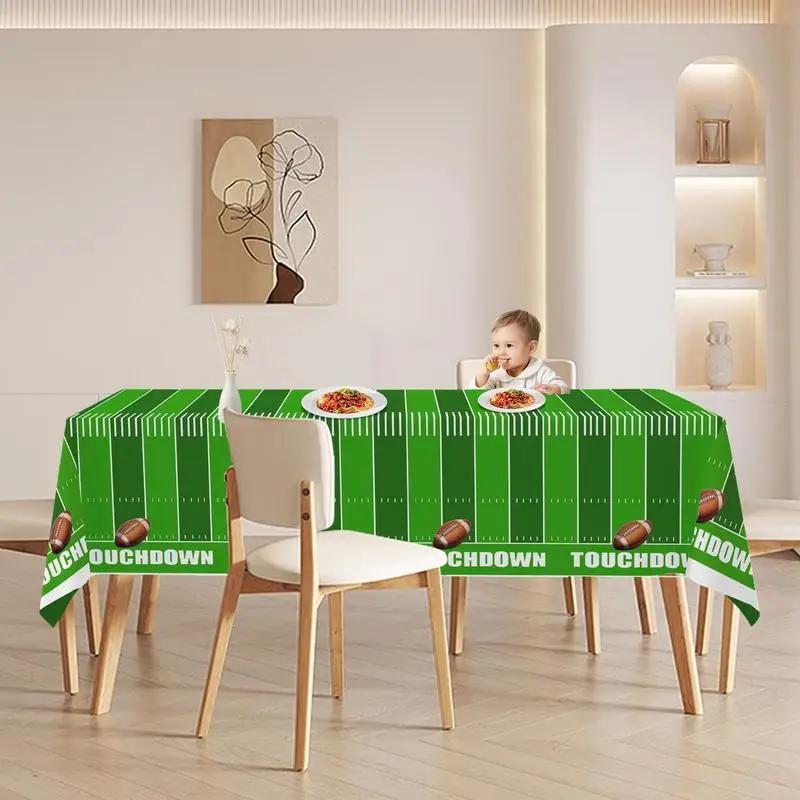 Rugby Tablecloth 54X108Inches Football Field Touchdown Tablecover Rectangular Game Day Table Cover Waterproof Party Tablecloth