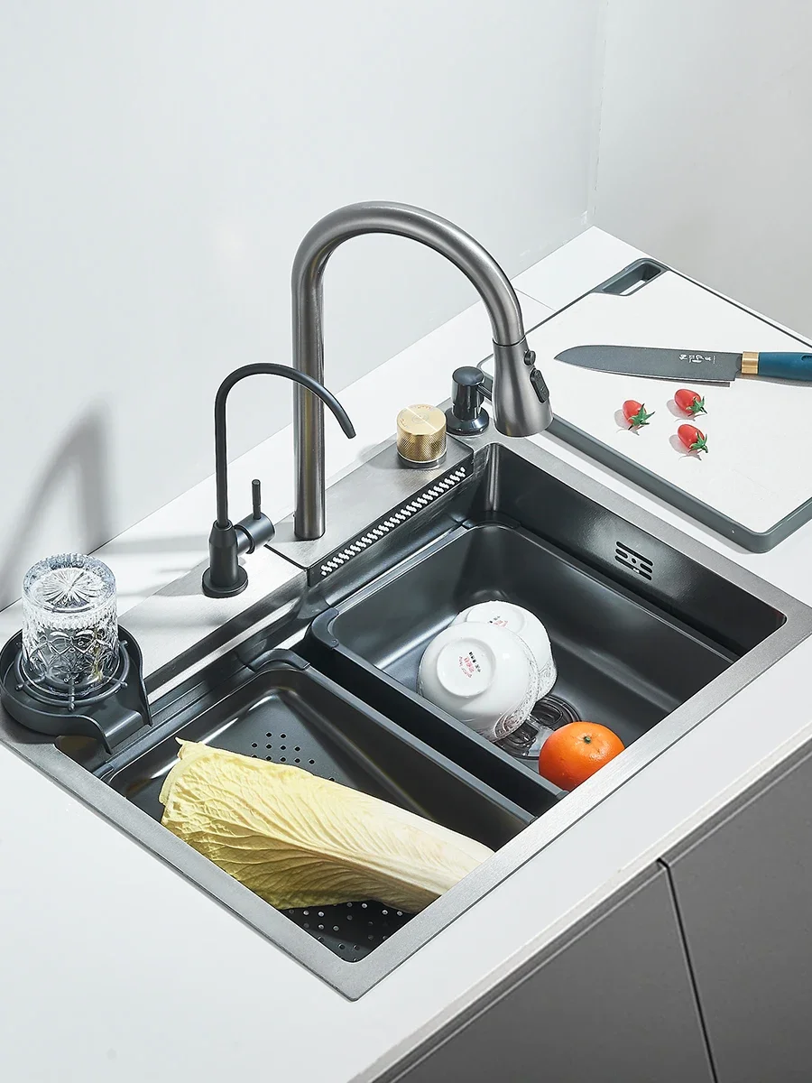 

600x450mm 304 Stainless Steel Kitchen Sink, Single Sink Kitchen Sink, Waterfall Faucet, Manufacturer's Lowest Price