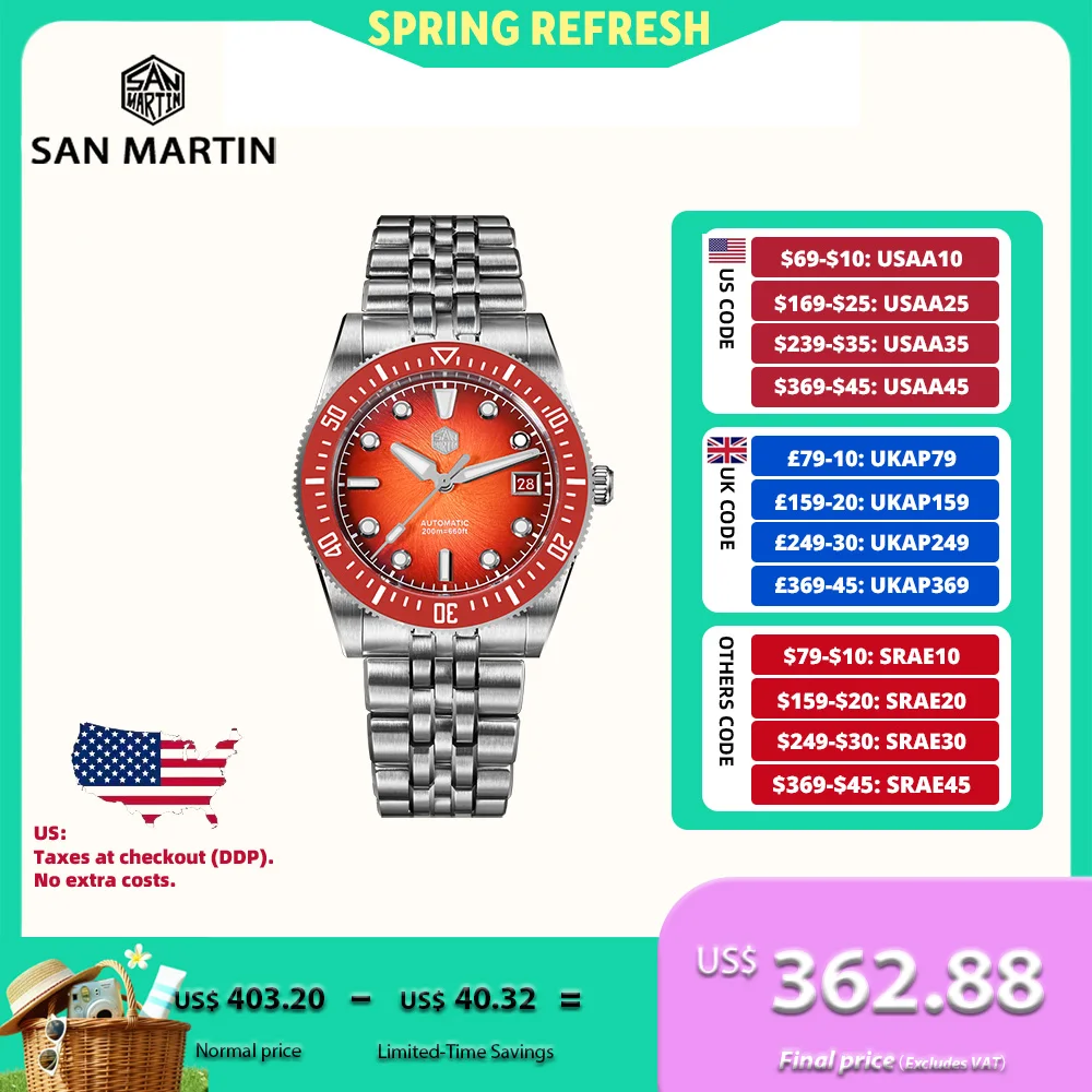 

San Martin 37.5/40mm 9015 Enamel Sunburst JianZhan Dial Automatic Diving Watch For Men BGW-X1 Luminous Sapphire 20Bar SN0148G(X)