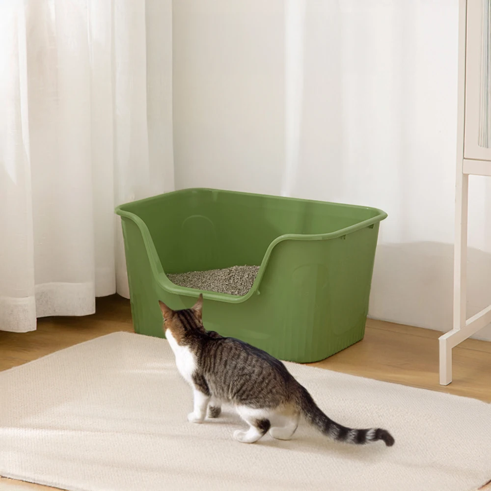 Open Top Cat Litter Box with Scoop Low-Entry High-Sided Spacious Design for Multi-Cat Homes