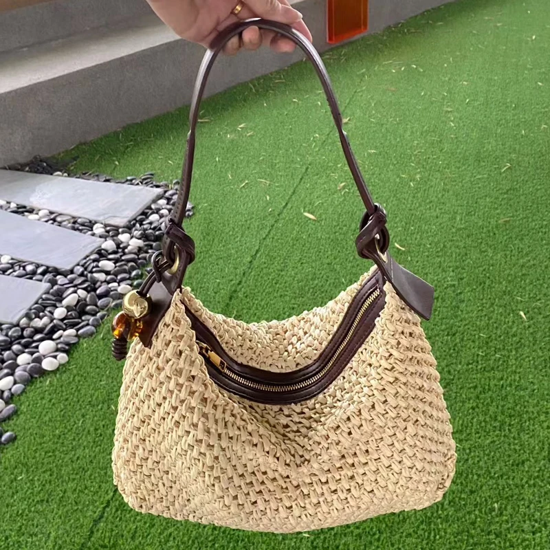 

Bohemian Beach Hobos Bags For Women Luxury Designer Handbags And Purses 2025 New In Grass Woven Beaded Hanging Underarm Shoulder
