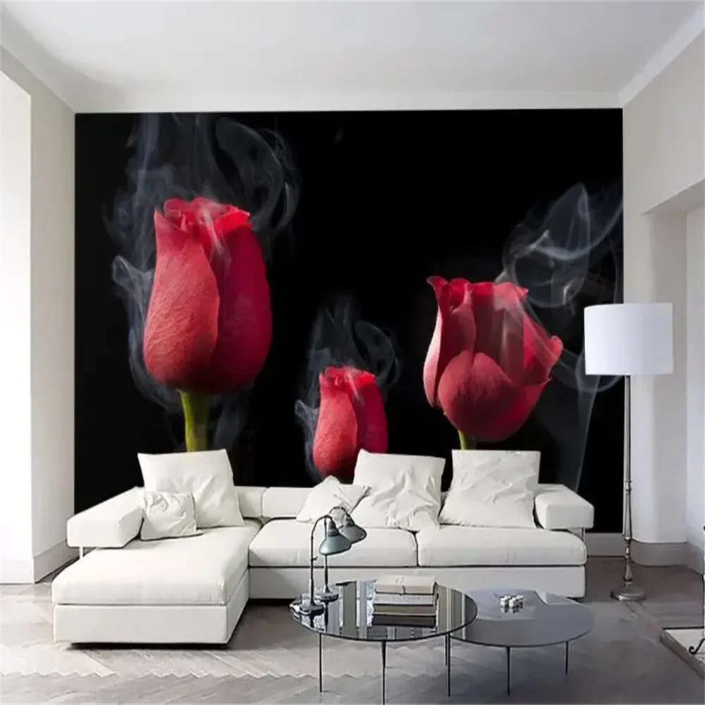 custom Smoke red rose wallpapers for living room decoration petals TV background papier peint mural wall paper mural dining room