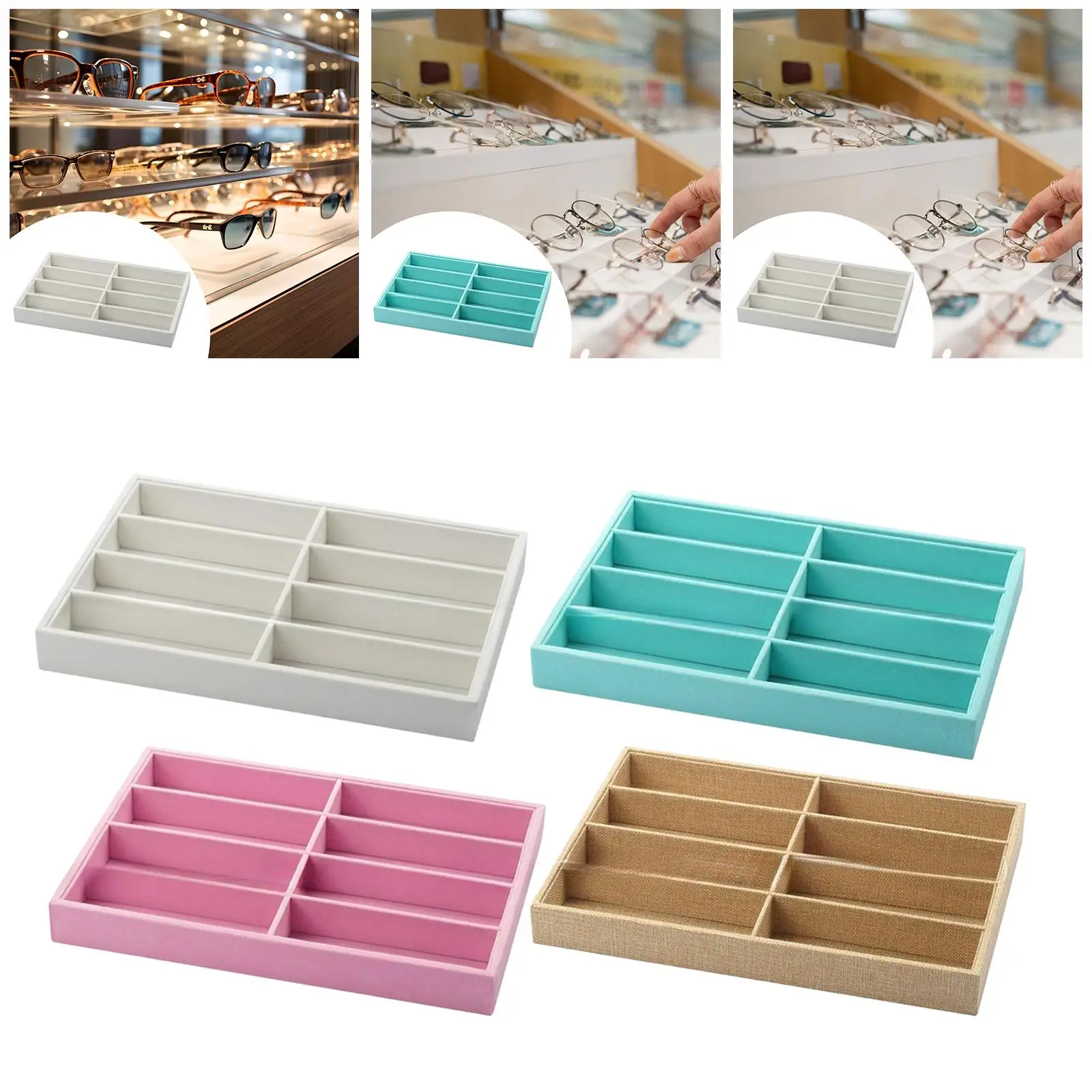 Sunglasses Organizer Tray 8 Compartments for Desktop Travel Living Room