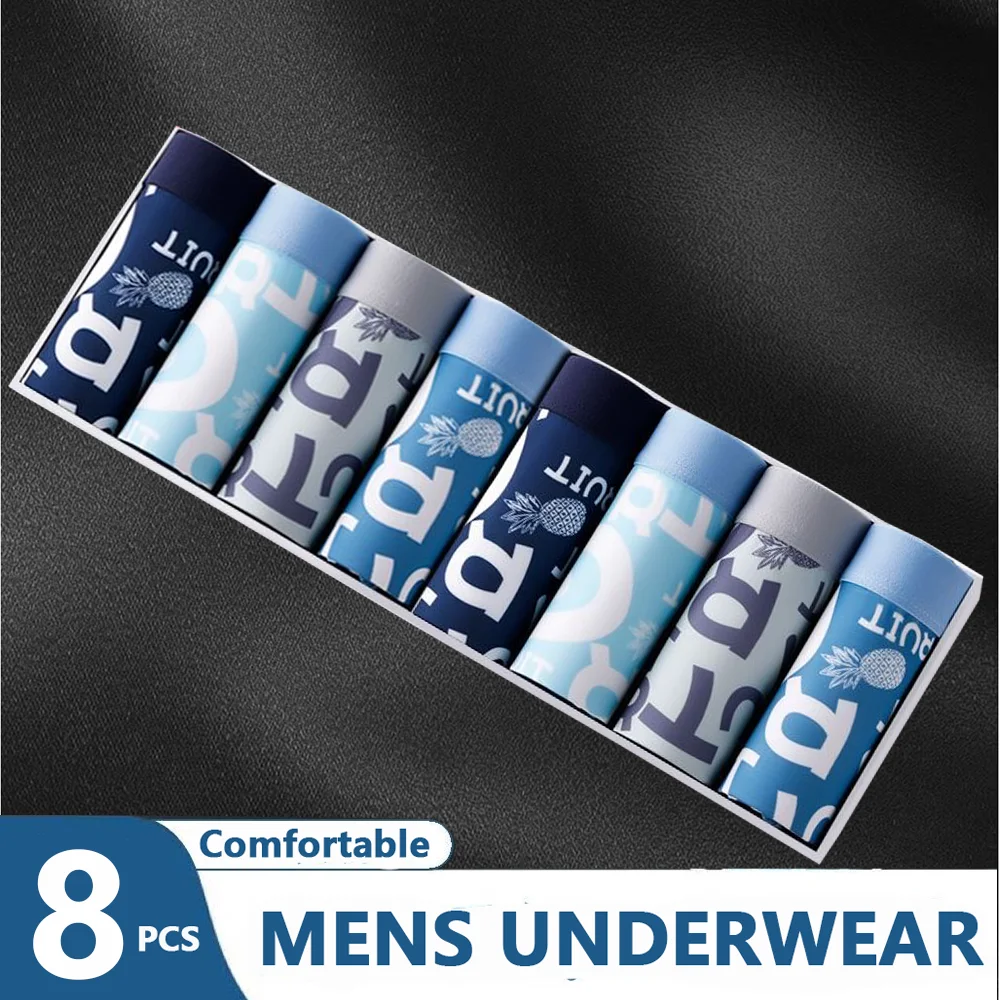 8-piece New Men Underwear Ice Silk Sexy Boxer Men Breathable Boxer Shorts Soft Comfortable Men Shorts Plus Size 5XL Panties
