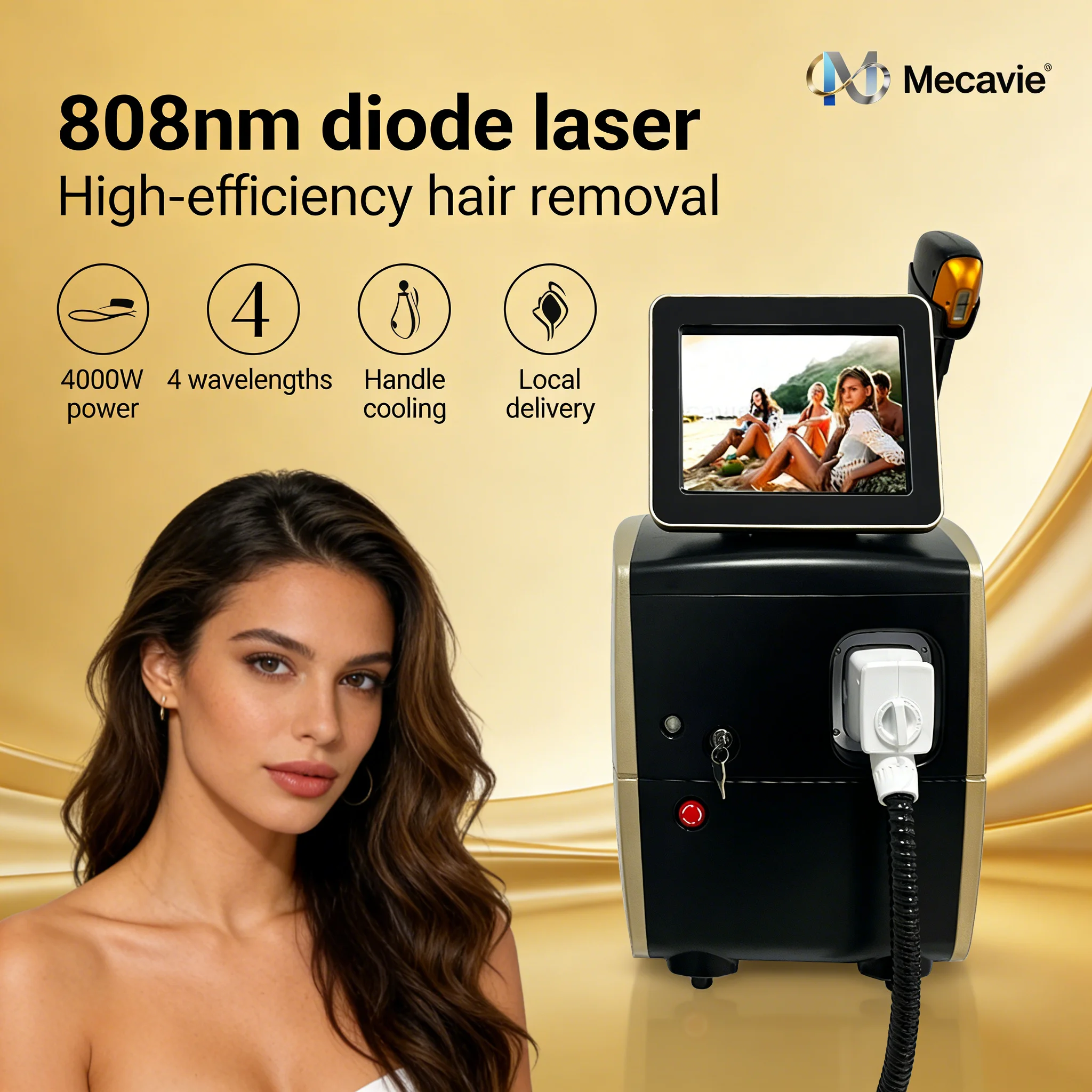 Best 5000W 4 Waves 808nm Diode Laser Hair Removal Alexander Cooling Handle Beauty Machine Classic CE Certification