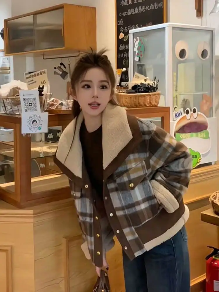 

Корейское женское свободное пальто с мехом ягненка, осенне-зимнее модное хлопковое пальто, теплое длинное пальто на пуговицах све