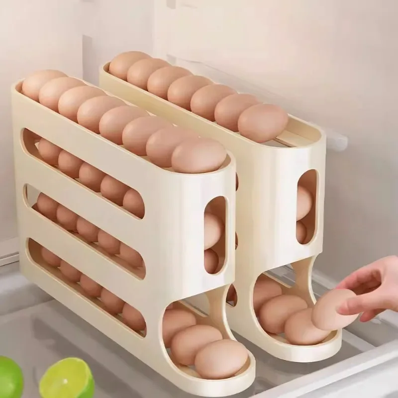 

4 Layers Automatic Rolling Egg Holder Rack Fridge Egg Storag