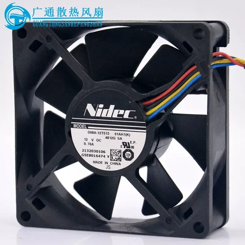 for NIDEC D08A-12TS13 8CM 8025 0.70A Double Ball Bearing 4-Wire PWM Speed Control High Airflow Cooling Fan