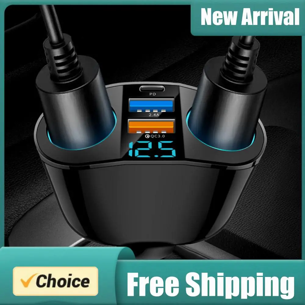 Car Cigarette Lighter Socket Splitter PD QC3.0 12V-24V 2 USB Charger C Ports 2.4A Fast Charging Car Charger for Mobile Phone DVR